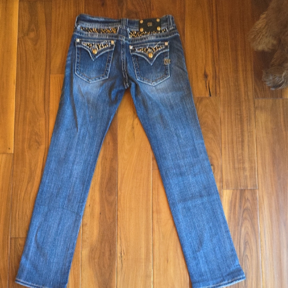 Miss Me Blue Straight Leg Jeans with Embellishments 29 Waist 31 Inseam